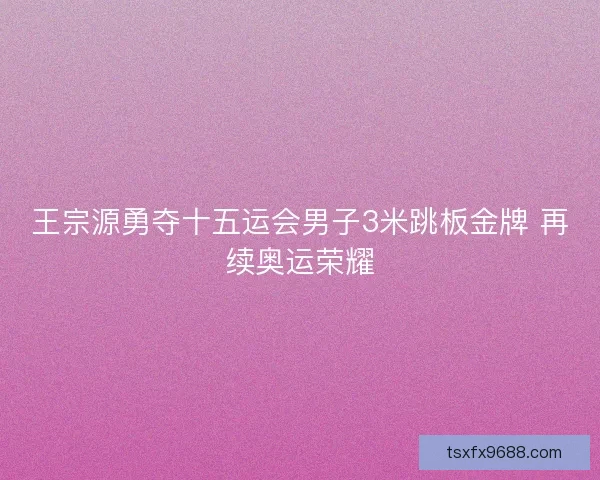 王宗源勇夺十五运会男子3米跳板金牌 再续奥运荣耀